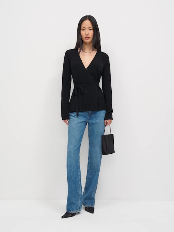 Miley Cashmere Wrap Sweater - Black